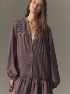 LAST WEEK, FINAL MARKDOWN!! Pilcro Mauve Button-Front Smocked Peplum Tunic